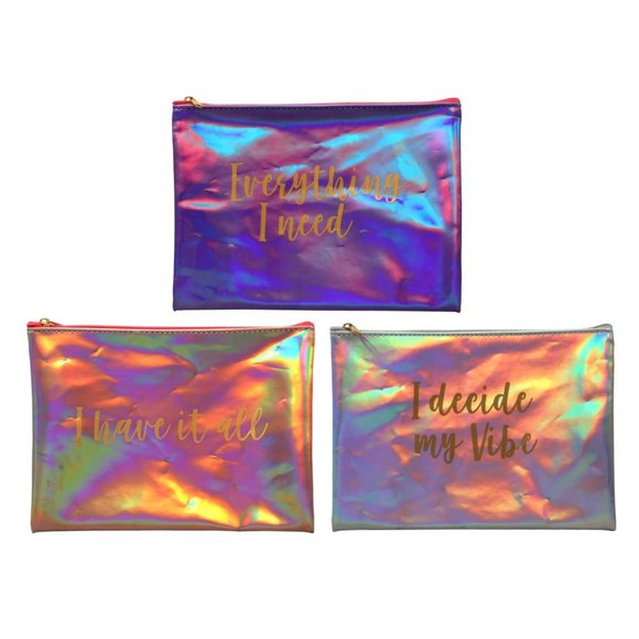 Other - 5/$25 Fabulous Cosmic Iridescent Makeup Bags NWT (3pc)